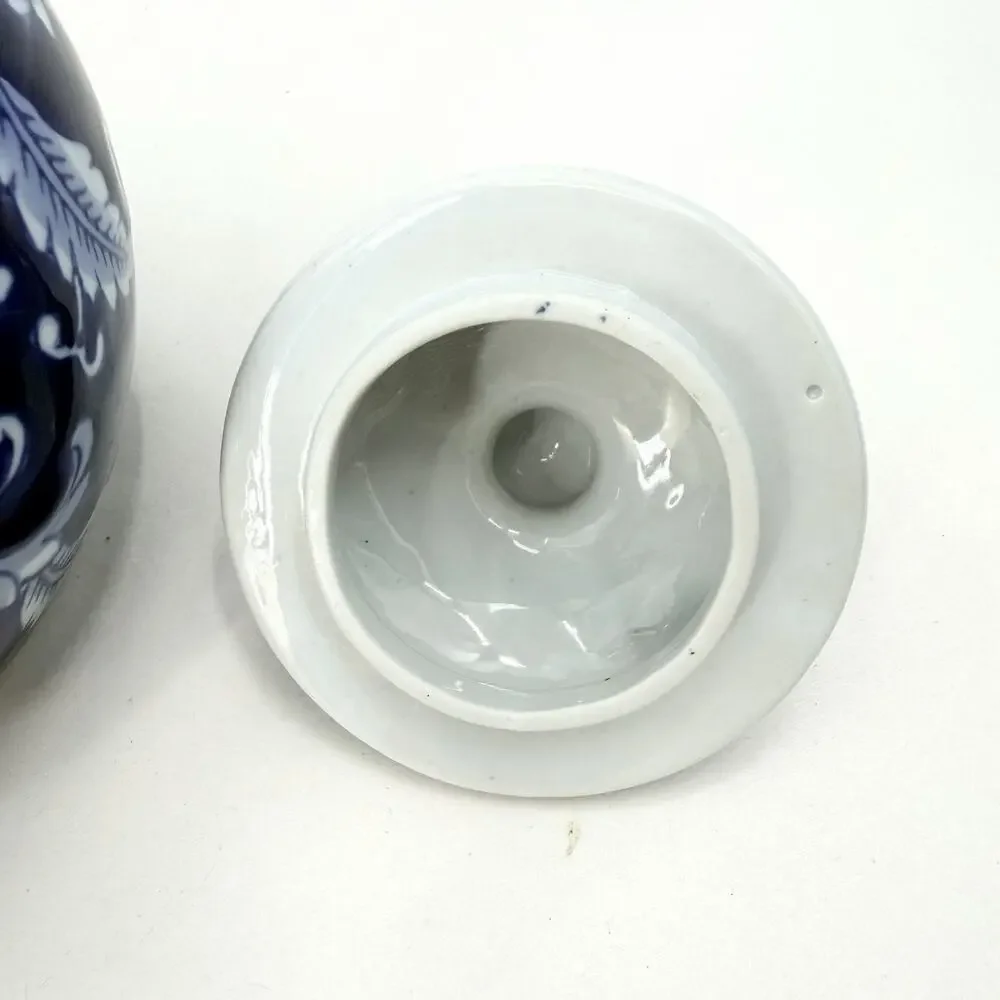 Mandarin Style Cobalt Blue White Floral Lidded Porcelain Teapot